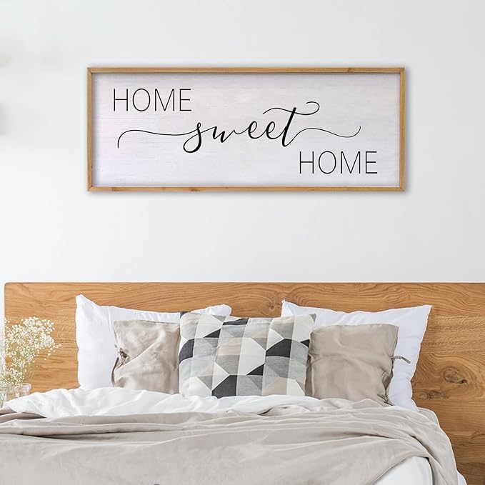 Home Sweet Home Sign Wall Decor 40"x15" Above Bed Living Room Large Wooden Framed Family Plaques Art (Wood)-Ruum Studio Home