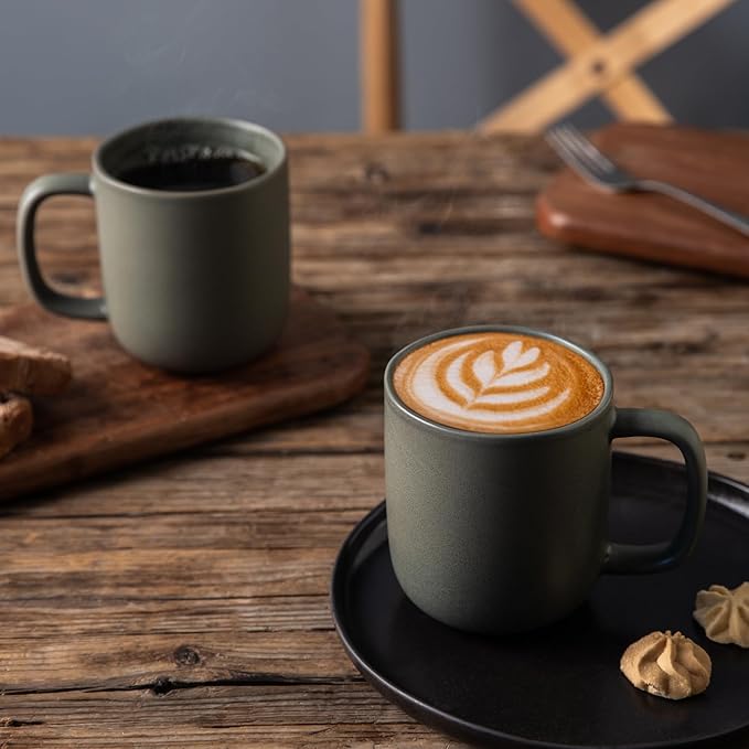 AmorArc 14oz Coffee Mugs Set of 6, Ceramic Coffee Mugs with Large Handle & Wavy Rim for Latte/Hot Cocoa/Tea, Stylish Coffee Mugs for Men Women. Oven,Dishwasher&Microwave Safe, Reactive Glaze-Ruum Studio Home