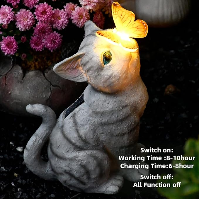 Cat Garden Figurines Outdoor Decor Solar Statue with LED Lights for Patio Lawn Yard Art Decoration Housewarming Garden Gift-Ruum Studio Home