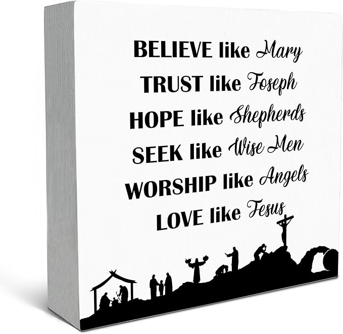 SRADMO Christian Signs for Home Decor, Inspirational Bible Verse Wood Box Sign Desk Decor, Bible Verse Decor, Christian Theme Wooden Block Box Sign Decoration for Home Office Shelf Table Decor-Ruum Studio Home