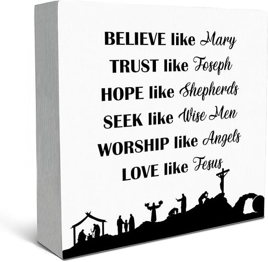 SRADMO Christian Signs for Home Decor, Inspirational Bible Verse Wood Box Sign Desk Decor, Bible Verse Decor, Christian Theme Wooden Block Box Sign Decoration for Home Office Shelf Table Decor-Ruum Studio Home