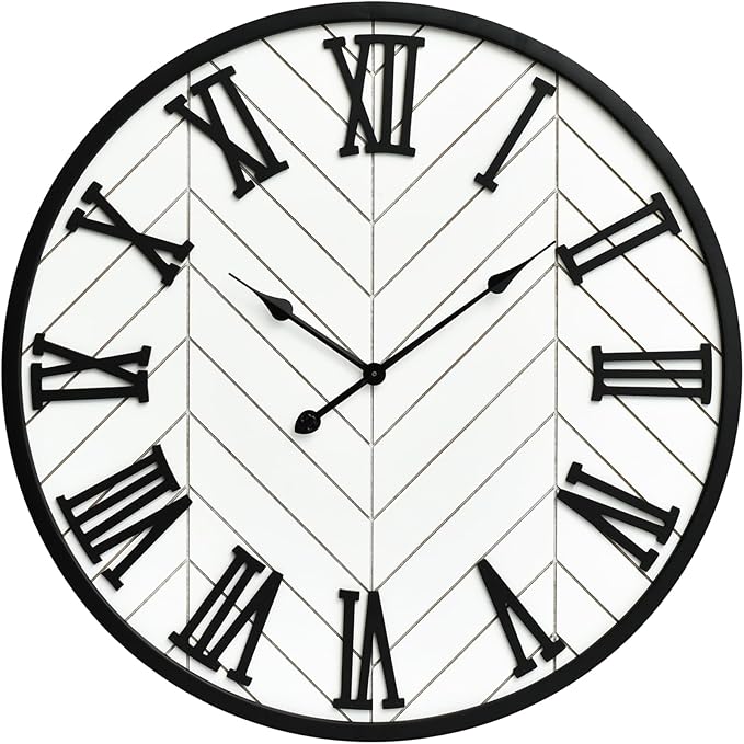 30 Inch Large Wall Clock Farmhouse Style - White Silent Non-Ticking Rustic Decor for Living Room, Kitchen, Bedroom-Ruum Studio Home