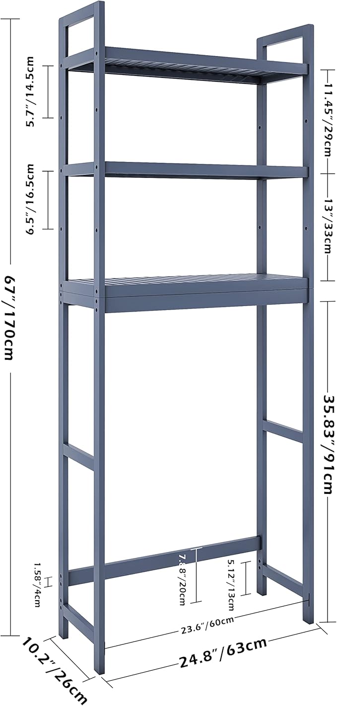 SMIBUY Bathroom Storage Shelf, Bamboo Over-The-Toilet Organizer Rack, Freestanding Toilet Space Saver with 3-Tier Adjustable Shelves (Grey)-Ruum Studio Home