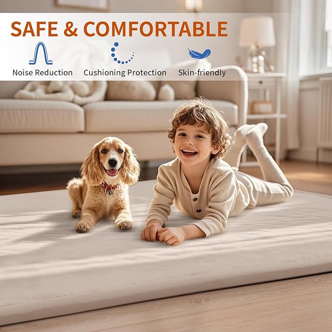 ACOMOPACK Baby Play Mat for Floor,1.3" Thick Memory Foam Area Rug for Living Room,Soft Velvet Crawling with Non-Slip Bottom for Kid,Toddler,79"×157" Tummy Time Nursery Rugs,Yoga（Beige）-Ruum Studio Home