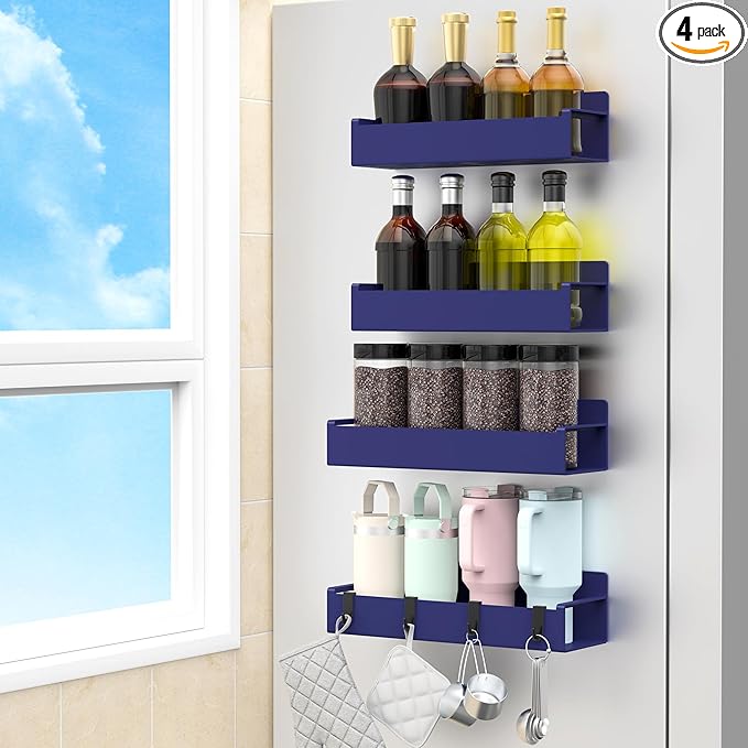 4 Pack Magnetic Spice Rack Organizer for Refrigerator and Oven, Dark Blue Fridge Organizers and Storage for Kitchen-Ruum Studio Home