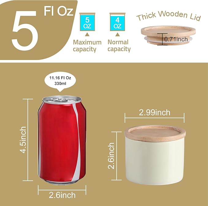 Sweejar Kitchen Canisters Ceramic Food Storage Jar, Stackable Containers with Airtight Seal Wooden Lid for Serving Ground Coffee, Tea, Sugar, Spice and More - 5 Fl Oz(Beige)-Ruum Studio Home