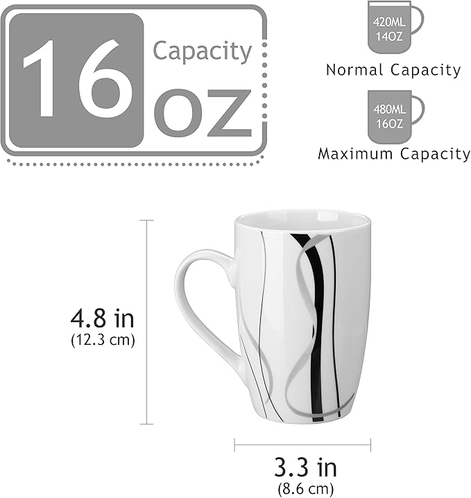 VEWEET Coffee Mugs Set of 6, 16 OZ Large Coffee Cups Set, White Mug Sets Ceramic Mugs Set with Big Handle, Microwave Dishwasher Safe, Series Fiona-Ruum Studio Home