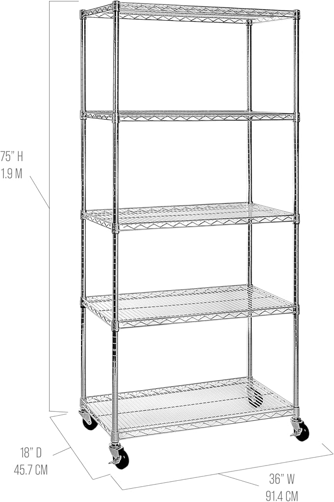 Seville Classics UltraDurable Heavy Duty NSF Solid Steel Wire Rack Storage Unit, Organizer for Garage, Warehouse, Office, Restaurant, Classroom, Kitchen, Steel, 5-Tier Shelving, 36" W x 18" D-Ruum Studio Home