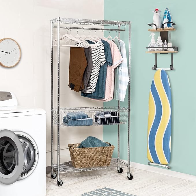 VINAEMO Ironing Board Hanger Wall Mount, 2-Layer Iron and Ironing Board Holder, Laundry Room Shelves Solid Wood with Removable Hooks Home Organization and Storage-Ruum Studio Home
