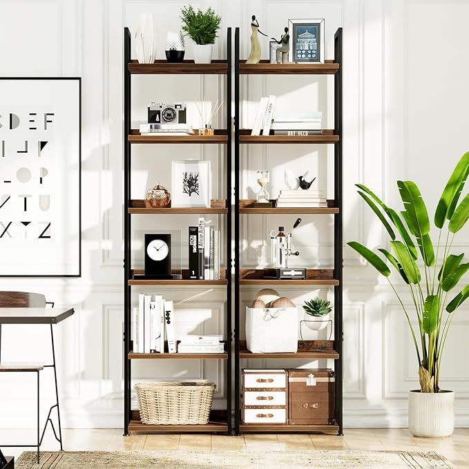 NUMENN Narrow Bookshelf, 6 Tier Bookshelves, Home Office Bookcase Shelf Storage Organizer, Free Standing Storage Shelving Unit for Bedroom, Living Room and Home Office, Vintage-Ruum Studio Home