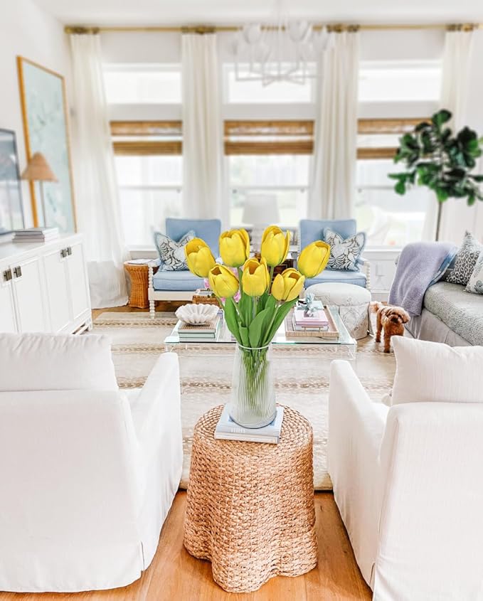 Artificial Tulips Flowers – 24" Long Stem Faux Tulips, 7PCS Real Touch Fake Yellow Tulip for Vase, Farmhouse, Kitchen, Spring & Wedding Home Decor-Ruum Studio Home
