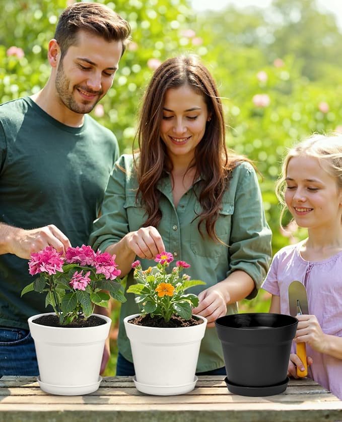 homenote Plant Pots,6 Inch Flower Pots for Plants Plastic Planters for Indoor with Multiple Drainage Holes and Trays, for All Home Garden Flowers Succulents,Outdoor(White&Black,16 Pack)-Ruum Studio Home