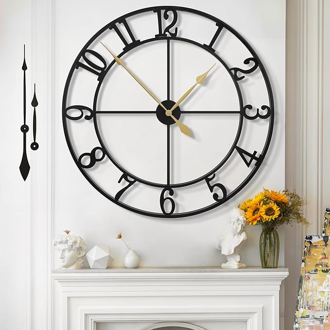 Large Wall Clock For Living Room Decor - 80cm/ 32 Inches Nearly Silent Non-Ticking Metal Wall Clocks Battery Operated, Vintage Decorative Modern Wall Clock For Bedroom, Office, Farmhouse Decor-Ruum Studio Home