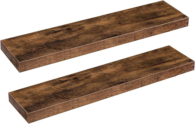 HOOBRO Floating Shelves for Wall, Wall Mounted Shelf Set of 2, 31.5" Hanging Shelf with Invisible Brackets, for Wall in Bathroom, Bedroom, Toilet, Kitchen, Living Room, Office, Rustic Brown BF80BJP201-Ruum Studio Home