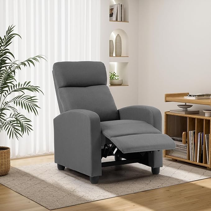 BestMassage | Recliner Chair | No Massage Function | Textile Grey | with Lumbar Support, Adjustable Push Back, Wide Armrests, Footrest & Padded Seat | Easy Assembly | for Living Room, Home Theatre-Ruum Studio Home