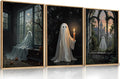 LHIUEM Large Halloween Cute Ghost Framed Canvas Wall Art Set,Vintage Spooky Wall Decor,Retro Dark Prints,Midnight Candle Poster Artwork for Living Room,Bathroom,Dining Room -16"x24"x3-Ruum Studio Home