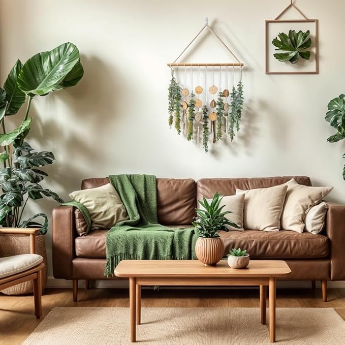 Artificial Eucalyptus Wall Decor Fake Greenery Leaves Stems Home Decor Wall Hanging Plants Boho Rustic Farmhouse Decor for Bedroom Kitchen Dining Room Livingroom Bathroom Livingroom (Small)-Ruum Studio Home