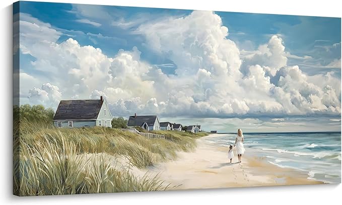 HGUAOA Coastal Canvas Wall Art - Large Landscape Wall Art for Living Room - Ocean and Beach Painting - Blue Artwork for Bedroom Decor - Above Bed Wall Pictures -Beach Theme Print Art-Ruum Studio Home