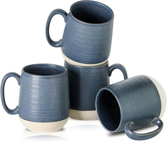 Hasense Ceramic Large Coffee Mugs Set of 4-15 Ounce Porcelain Coffee Cups Set with Handle Perfect for Tea, Cocoa, Latte, Milk and Cappuccino, Modern Tea Cups Set for Man and Woman, Dark Blue-Ruum Studio Home