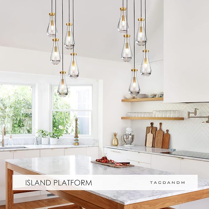 5-Light Raindrop Pendant Light Fixtures, Brass Glass Pendant Lighting, Teardrops Modern Hanging Light for Entryway Foyer Kitchen Island Dining Living Room Hallway-Ruum Studio Home