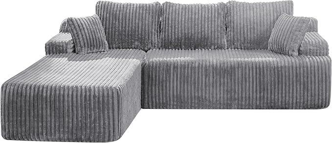 Hobestluk Modular Sectional Sofa Couches 108" L-Shape Couch 3 Seat Modular Sofa Memory Foam Sectional Couches for Living Room, Boneless Couch with Oversized Chaise (Light Grey, Left Facing)-Ruum Studio Home