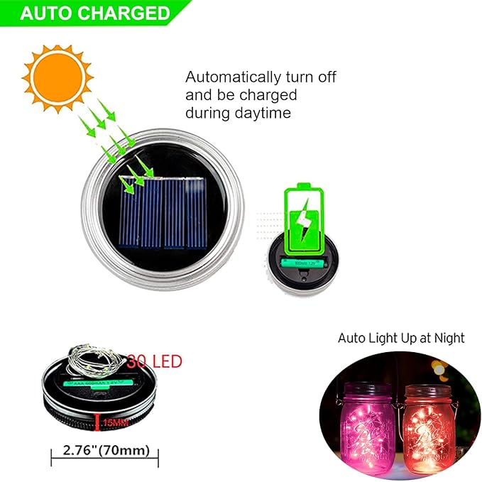 ZNYCYE Mason Jar Solar Lights for Outside, 12 Pack 30LED Fairy Firefly Lights Mason Jar Solar Lids Outdoor Waterproof String Lights with Hangers(NO Jars) for Patio Garden Yard Lawn Decor(6 Colors)-Ruum Studio Home