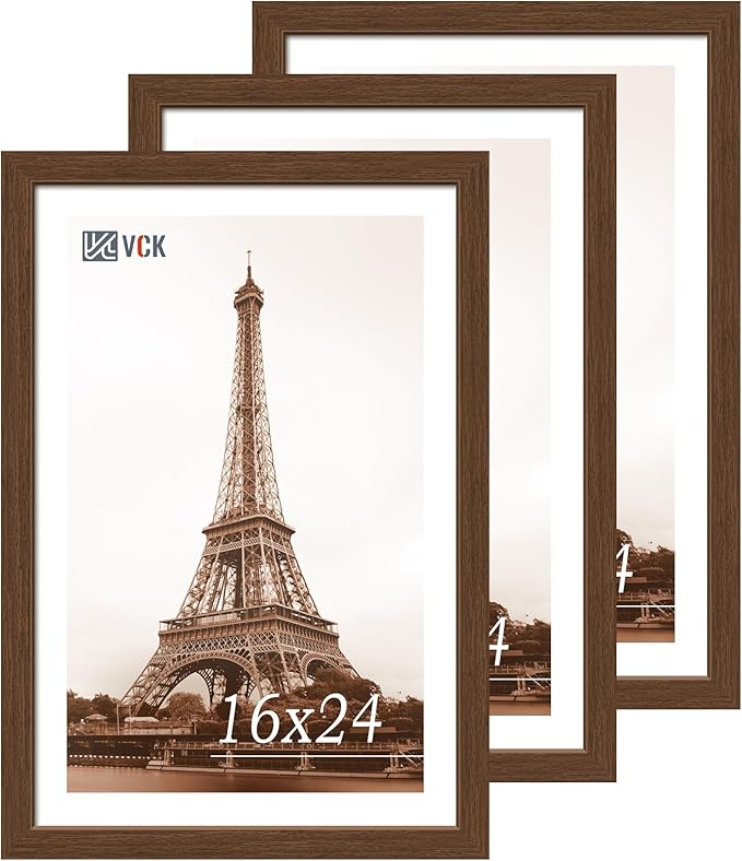 VCK 16x24 Picture Frame 3 Pack, Brown Wood Poster Frame with Exclusive Wood Grain, Wall Mounting Hanging-Ruum Studio Home