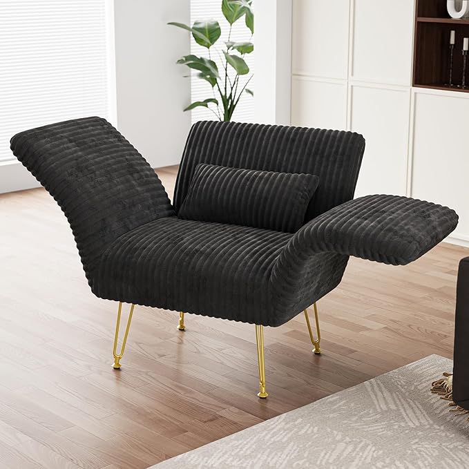 Txtin's Comfy Accent Chair Reading Chair for Bedroom Cozy Wing Arm Living Room Single Sofa Chair with Angle Adjustable Arms Black Corduroy Easy Assembly-Ruum Studio Home