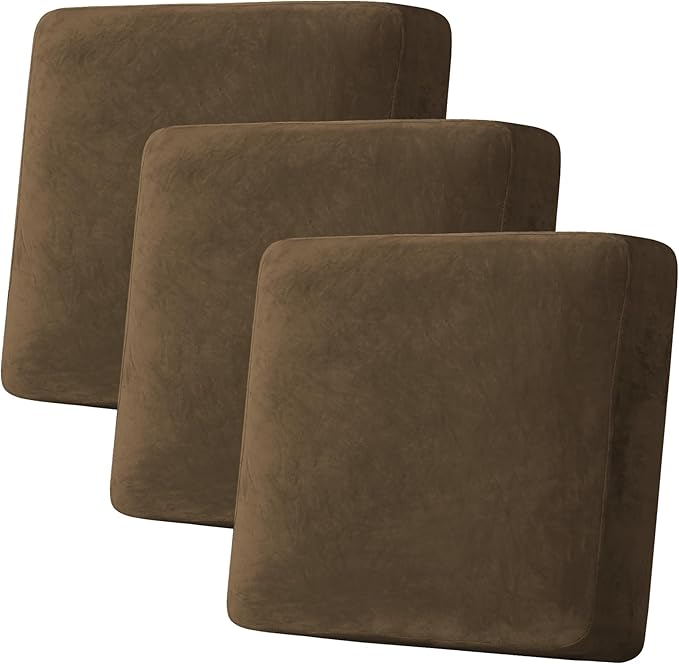 H.VERSAILTEX Velvet Stretch Couch Cushion Cover Plush Cushion Slipcover for Chair Loveseat Sofa Cushion Furniture Protector Seat Cushion Sofa Cover (3 Piece XL Sofa Cushion Covers, Bronze Brown)-Ruum Studio Home