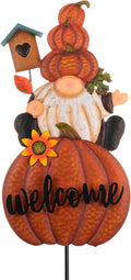 TERESA'S COLLECTIONS Fall Gnome Pumpkin Decorations for Outdoor Home, Metal Fall Decor Welcome Signs Stakes, Orange Autumn Yard Decor for Thanksgiving, Harvest Garden Patio Gift for Mom 25"-Ruum Studio Home