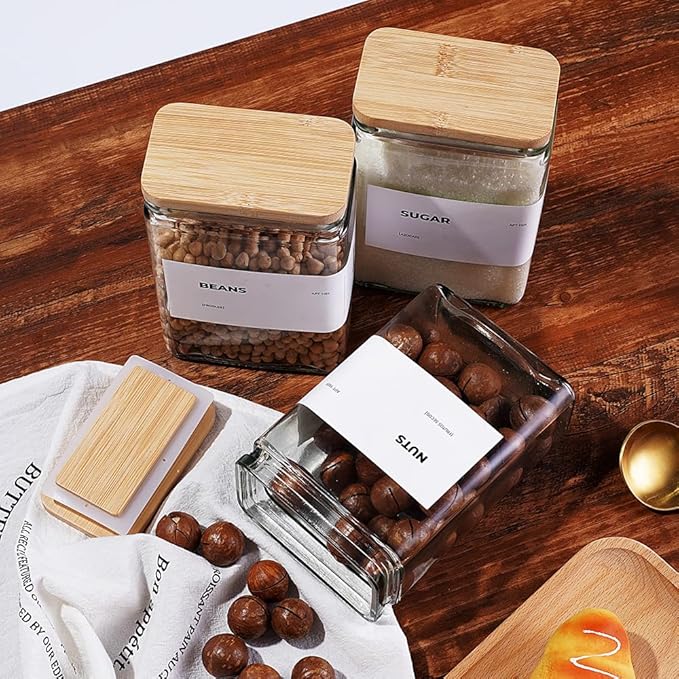 27 oz Glass Storage Jars with Bamboo Lid, set of 6, glass canisters with airtight lids, Clear jars with lids for Cookie, Candy, Tea, Coffee Bean and Rice (White)-Ruum Studio Home