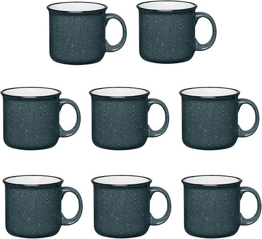 Set of 8 Ceramic Campfire Mugs – 15 Oz, Gray – Coffee & Tea Cups for Home, Work, Travel, Camping – Customizable, Great for DIY, Events, Companies-Ruum Studio Home