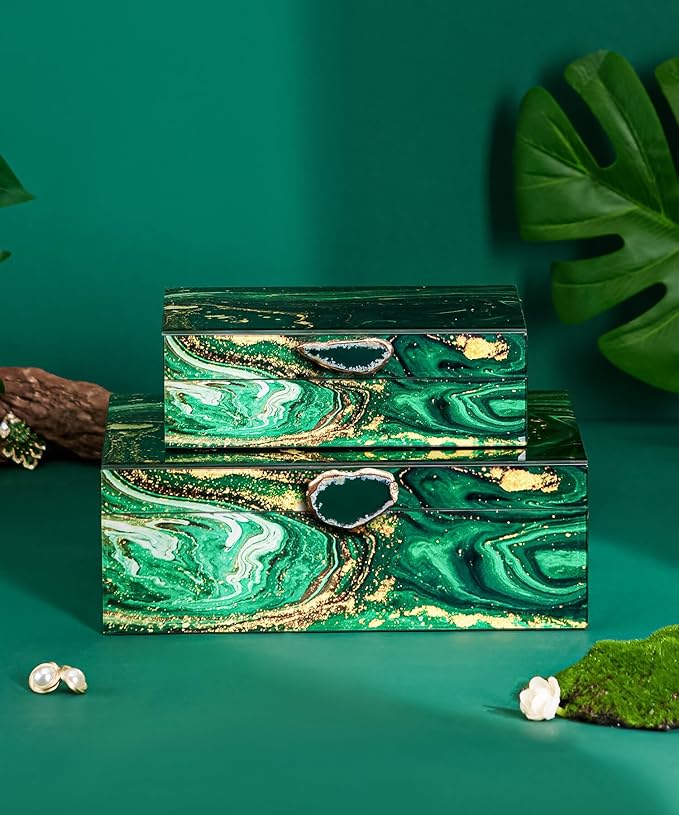 Homde Glass Decorative Storage Box: Set of 2 Boxes for Home Decor - Large Organizer with Lids for Decorations-Ruum Studio Home