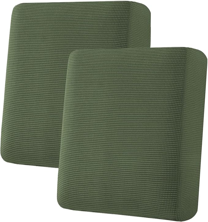 H.VERSAILTEX Super Stretch Individual Seat Cushion Covers Sofa Covers Couch Cushion Covers Slipcover Sets Thick Jacquard Textured Twill Fabric (2 Piece Medium Sofa Cushion Covers, Bronze Green)-Ruum Studio Home