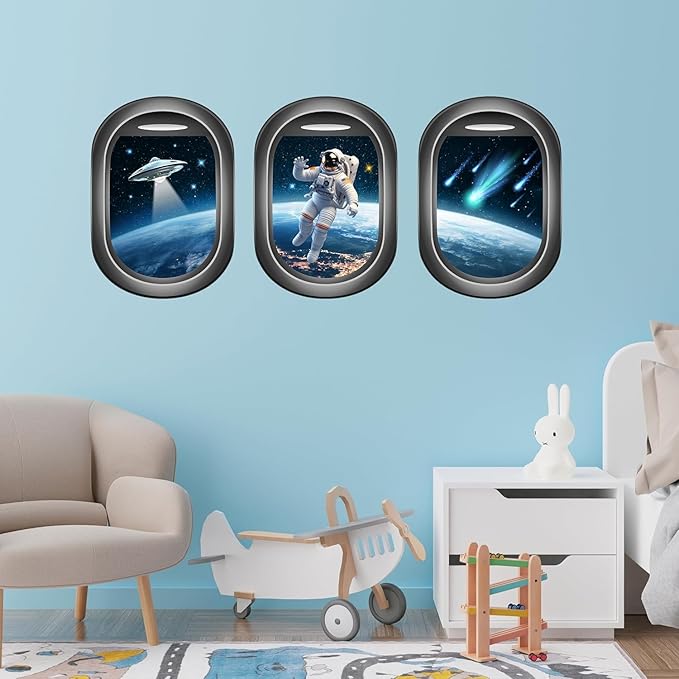 Quanhaigou Glow in The Dark 3D Space Wall Decals, Set of 3 Galaxy Window Stickers for Wall,Planet Themed Room Decor for Kids Boys-Ruum Studio Home