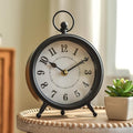Vintage Non-Ticking Black Table Clock with Stand, Decorative Clock for Desk and Shelf, Rustic Farmhouse Style Mantel Timepiece-Ruum Studio Home