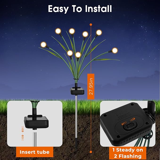 luckystyle Solar Garden Lights 4 Pack,2 Lighting Modes Fairy Lights with Artificial Green Leaves & Branches,32 LED Big Bulb Solar Lights Outdoor Waterproof Firefly Light for Yard Pathway Patio Decor-Ruum Studio Home