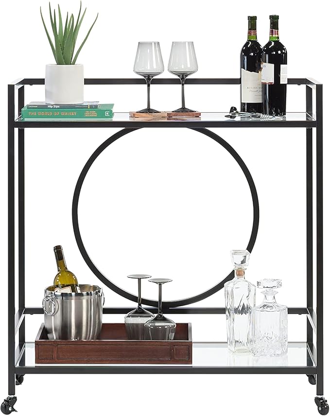 Sauder International Lux Bar Cart, Black Finish-Ruum Studio Home