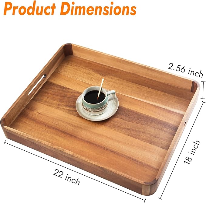 Wooden Serving Tray with Handles,Rustic Ottoman Tray for Kitchen Counter/Coffee Table/Living Room Decor,Versatile Tray for Party Picnic Barbecue-Ruum Studio Home