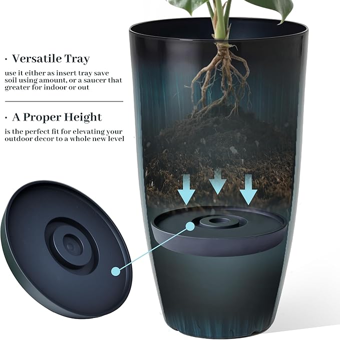 KOL 2-Pack 23.5" Plastic Planters, Gradient Blue Glossy Large Tall Plant Pots, Lightweight Decorative Flower Containers with Drainage Hole & Dual-Purpose Saucer – Indoor & Outdoor Use Front Porch-Ruum Studio Home