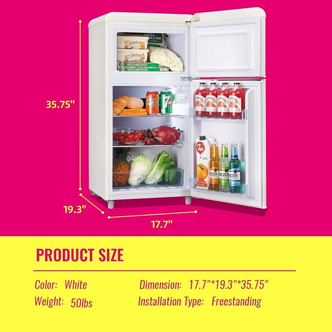 Retro Mini Fridge 3.5 Cu.ft Small Refrigerator with Top Freezer Compact Fridge Apartment Size Refrigerator Dual Door with Handles for Home Office Dorm-Ruum Studio Home