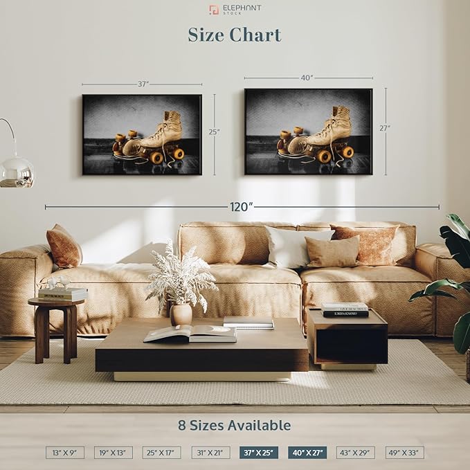 ElephantStock Vintage Skates Pop Wall Art - Horizontal Framed Canvas - 1-Piece Living Room Wall Decor - Sport Photography Canvas Print - Beige and Black Decor for Wall - 37" X 25"-Ruum Studio Home