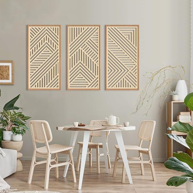 IARTTOP 3 Pieces Wood Boho Wall Art Framed Mid century Modern Wooden Wall Decor Large Minimalist Geometric Line Decor for Living Room Bedroom Office-16 x32-Ruum Studio Home