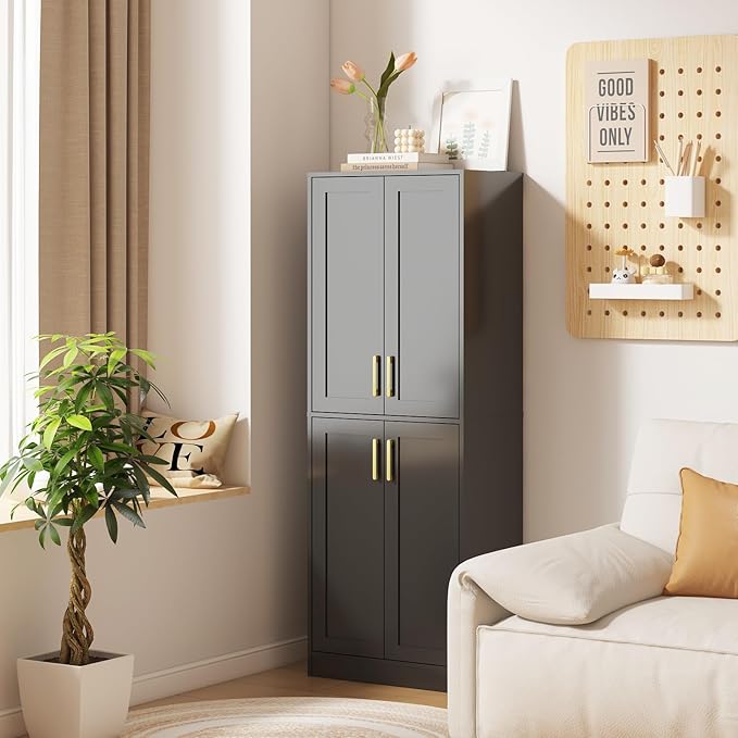 Tall Storage Cabinet with Doors & Shelf for Bathroom, Living Room, Entryway - Black-Ruum Studio Home