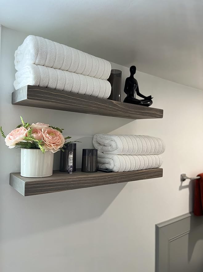 Joel's Antiques 36 Inch Wooden Floating Shelves for Wall - 36x8x2 in - Made of Natural Wood - Heavy Duty Rustic Wall Shelves for Bedroom - Perfect for Living Room, Kitchen - Grey-Ruum Studio Home