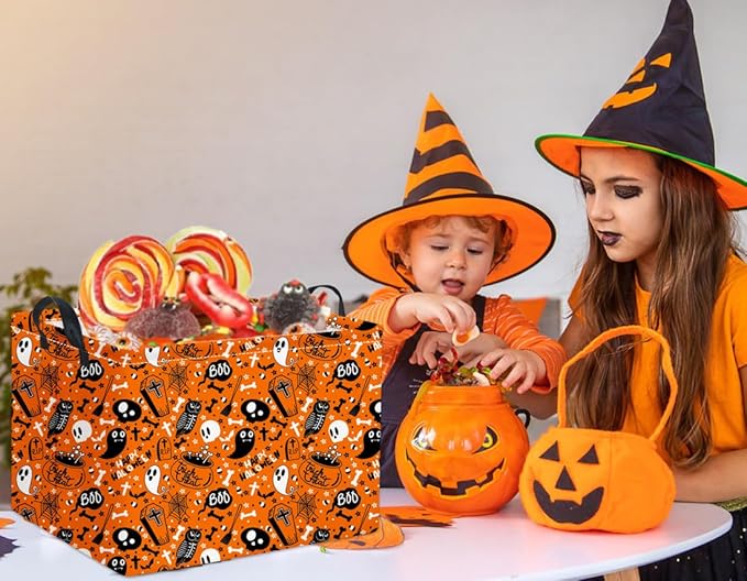 HIYAGON Rectangular Halloween Basket for Boys and Girls Kids Trick or Treat Pumpkin Basket for Halloween Parties Cute Storage Bin Organizer Box Room Decor(Yellow Halloween)-Ruum Studio Home