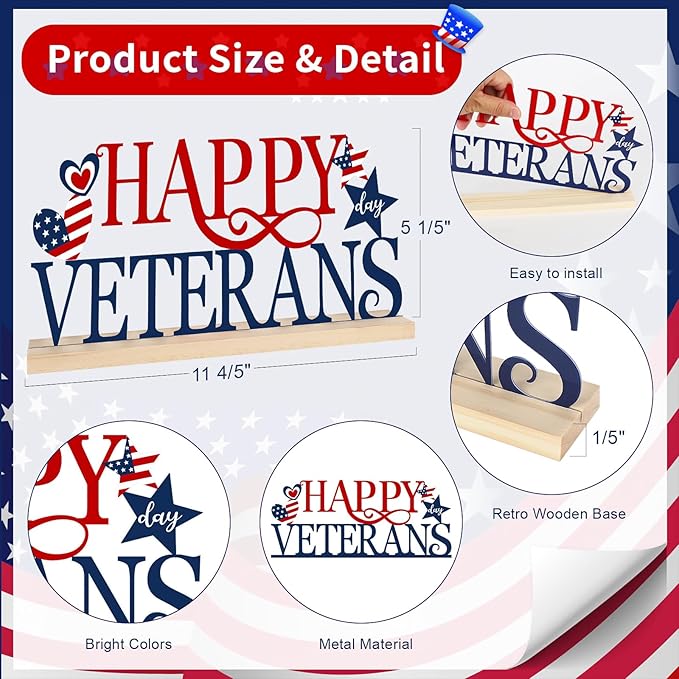 COCHIE Metal Happy Veterans Day Sign, Thank You Veteran Table Centerpieces Decorations for Home, Office, Shelf, Mantel, Indoor, Traditional Party Supplies Decor (Veterans)-Ruum Studio Home