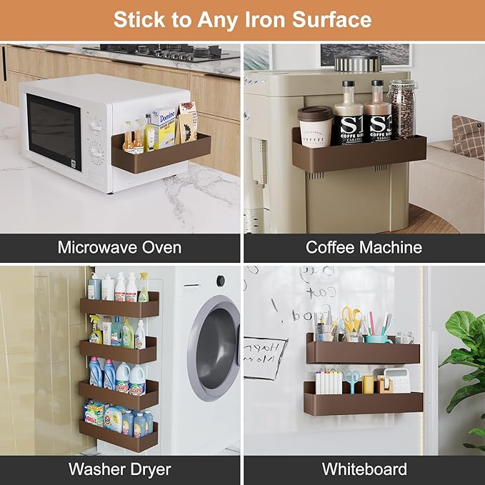 Magnetic Spice Rack for Refrigerator, Kitchen Organizer and Storage Shelf, Brown(4 Pack)…-Ruum Studio Home