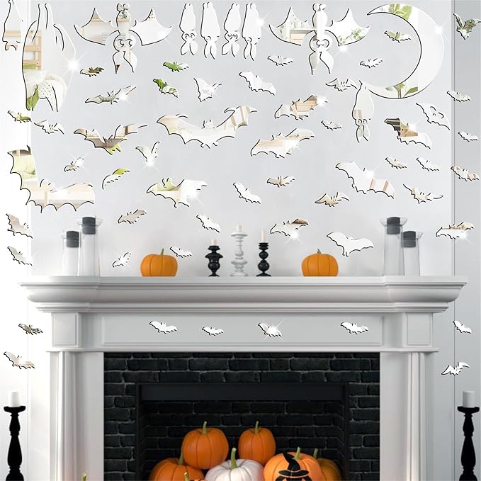 Easma Halloween Bats Wall Stickers 3D Scary Bats Decor for Door Decals Haunted House Party Decorations Silver Removable Halloween Wall Decal Peel and Stick for Kids Baby Bedroom Bathroom Playroom-Ruum Studio Home