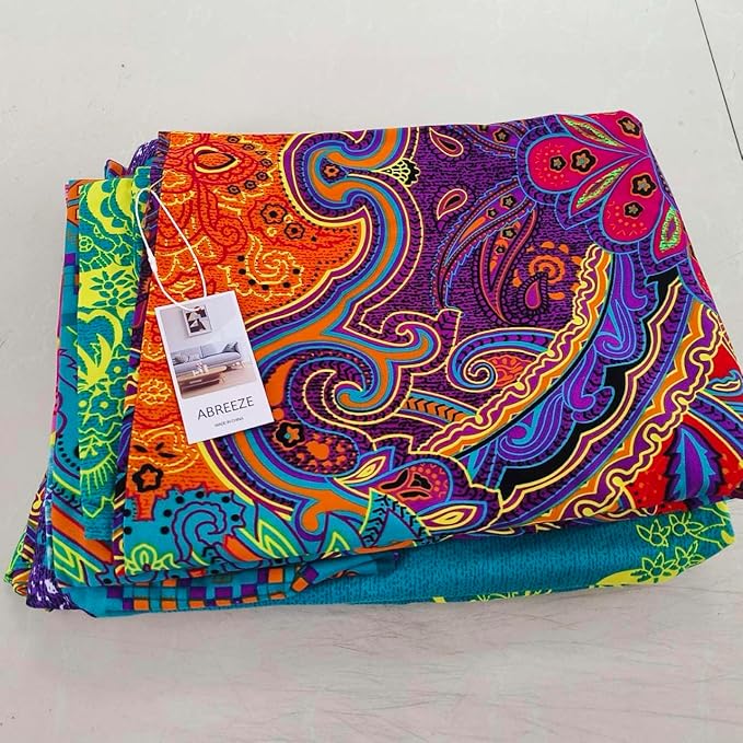 ABREEZE 3Pcs Bohemia Retro Bedding Ethnic Vintage Floral Duvet Cover Boho Bedding 100% Brushed Cotton Bedding Sets Damask Paisley Coloful Mandala Down Comforter Cover,Twin-Ruum Studio Home